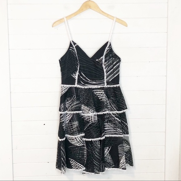 Love by Theia BHLDN Tiered Mini Dress Black White - Picture 3 of 6